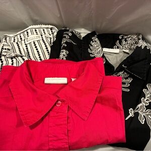 Bundle of 3 New York & Co 2 Black and White Patterned Shirts and 1 Pink shirt